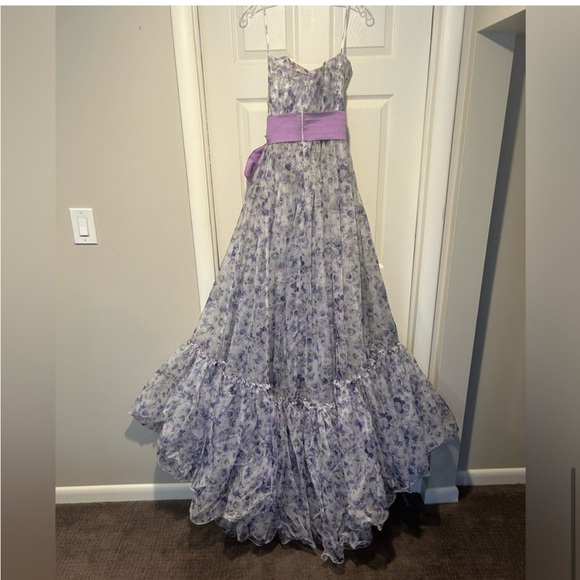 Sherri Hill Purple Floral Formal Dress - Picture 2 of 12